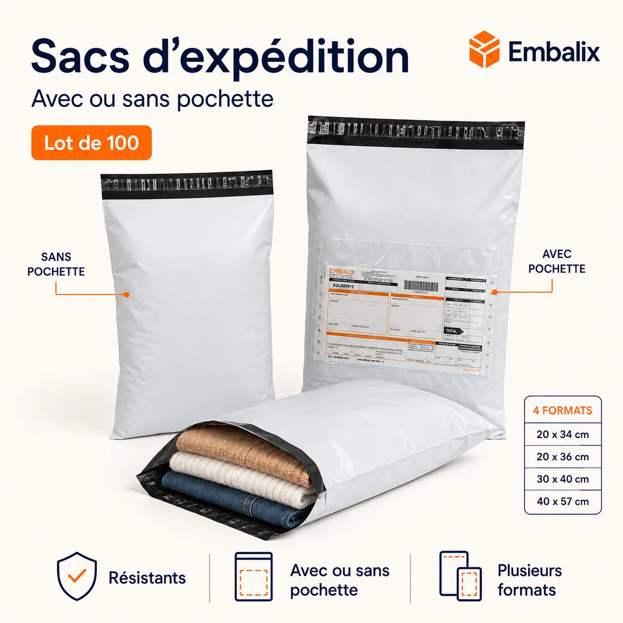 Enveloppes Plastiques pour expédition avec/sans pochette