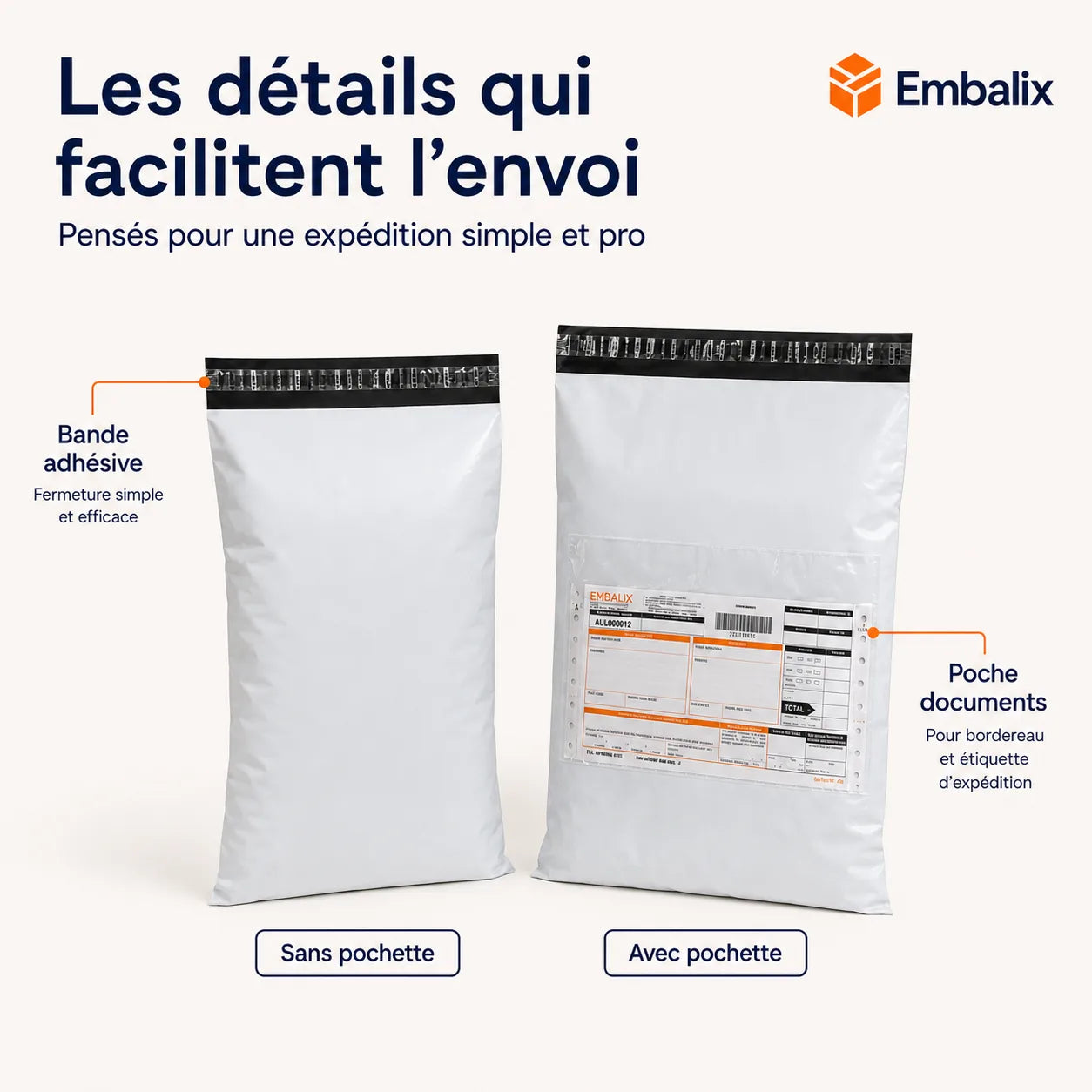 Enveloppes Plastiques pour expédition avec/sans pochette